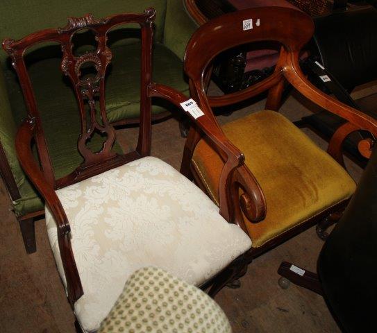 Edwardian Chippendale style elbow chair, on cabriole legs(-)